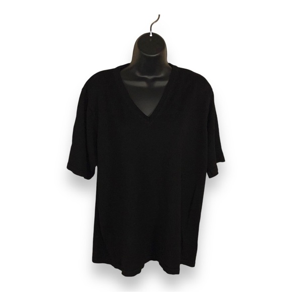 2XL VINTAGE BLACK KNIT SHORT SLEEVE TOP VNECK VICTORIA JONES - Picture 1 of 12
